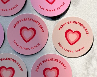 Personalized Valentine's Day Labels, Custom Valentine Stickers, Custom Valentines Labels, Valentine's Day Favor Labels, Classroom Valentines