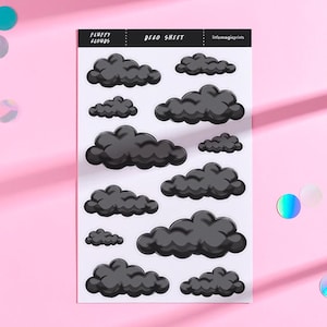 Cloud Decorative Stickers, Aesthetic Stickers, Journal Stickers, Deco Sticker Sheets, Black Cloud Stickers, Planner Stickers