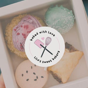 Custom Bakery Stickers, Personalized Baked with Love Stickers, Baked Goods Label, Bakery Packaging, Small Business Bakery Stickers
