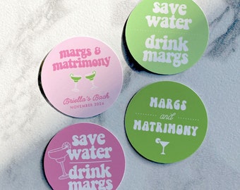 Margs & Matrimony Stickers, Bachelorette Stickers, Bachelorette Labels, Save Water Drink Margaritas, Margarita Bachelorette Favors