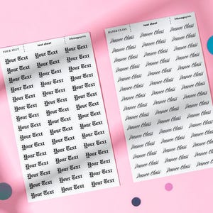 1&quot; Custom Text Sticker Sheet, Personalized Text Word Stickers, Custom Text Planner Stickers, Custom Script Stickers, Gothic Font Stickers