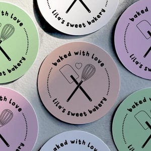 Custom Bakery Stickers, Personalized Baked with Love Stickers, Baked Goods Label, Bakery Packaging, Small Business Bakery Stickers