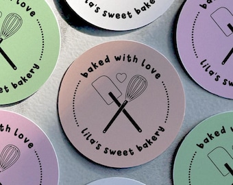Custom Bakery Stickers, Personalized Baked with Love Stickers, Baked Goods Label, Bakery Packaging, Small Business Bakery Stickers