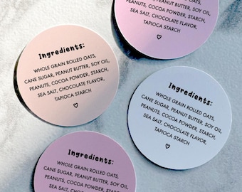 Ingredients Sticker Labels, Allergy Information Labels, Food Labels, Baked Goods Labels, Custom Ingredients Labels, Bakery Label