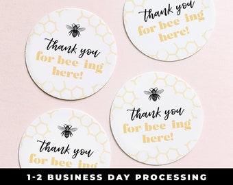 Bee Thank You Stickers, Vintage Bumblebee Thank You for Beeing Here, Bee Baby Shower Labels, Bee Gender Reveal Labels, Bee Birthday Labels