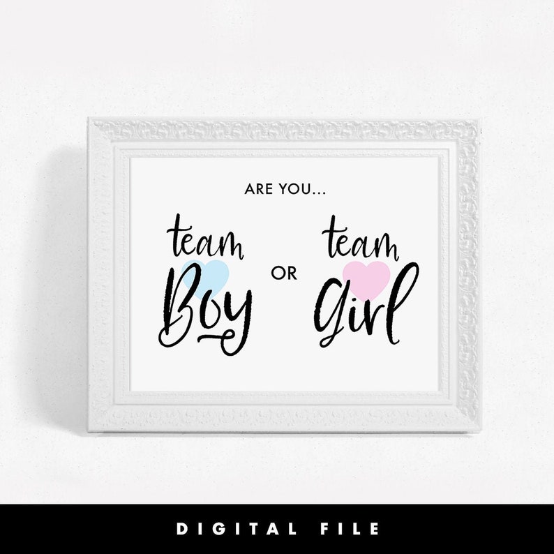 Team Boy Team Girl Printable Gender Reveal Sign DIY Digital Etsy