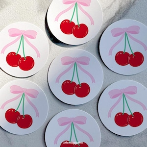 Cherry Circle Label Stickers, Cherry Stickers, Cherry Party Favor Labels, Cherry Journal Stickers, Cherry Decorations, Coquette Stickers