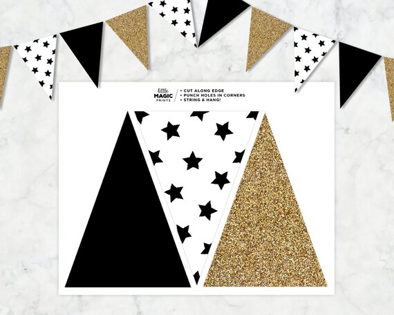 items similar to black white gold printable pennant flag