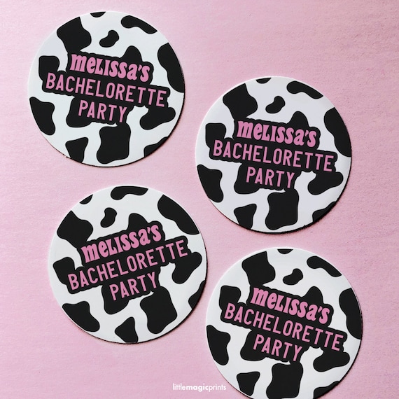Custom Space Cowgirl Bachelorette Stickers, Disco Cowgirl Bachelorette  Stickers, Cow Print Label Stickers, Bachelorette Favor Stickers 