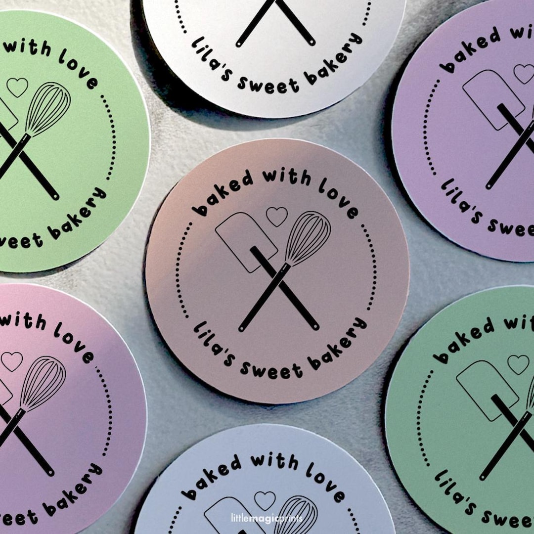 Custom Bakery Stickers, Personalized Baked With Love Stickers, Baked ...
