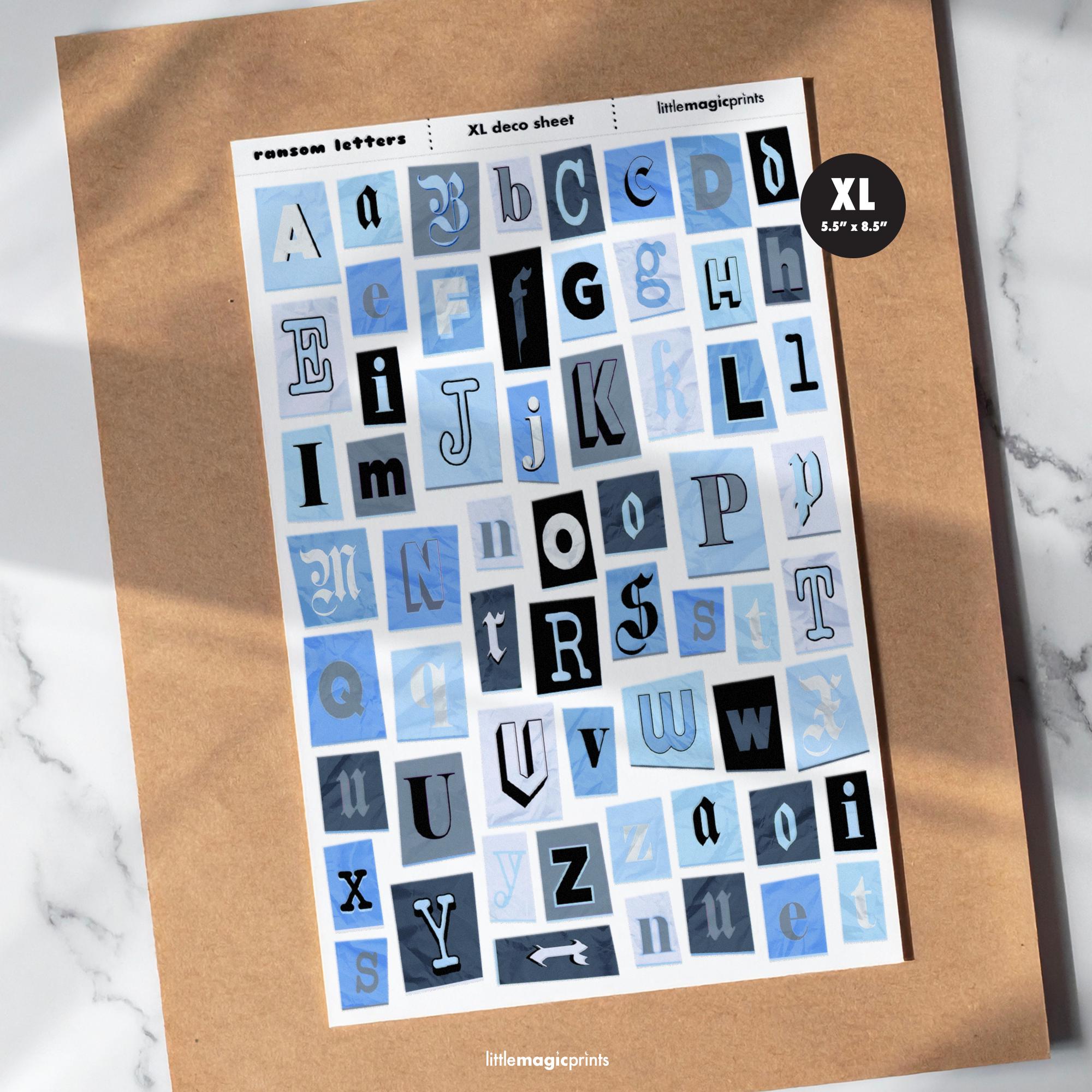 Ransom Letter Stickers: Blue Alphabet, Journaling Stickers (5.5