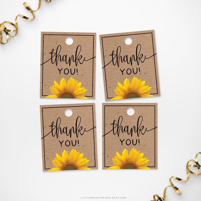 printable sunflower thank you tags printable sunflower kraft etsy