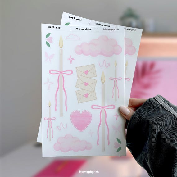 Pink Journaling Stickers, Valentine's Day Stickers, Girly Aesthetic Stickers, Bookish Journaling Stickers, Deco Stickers, Large Stickers