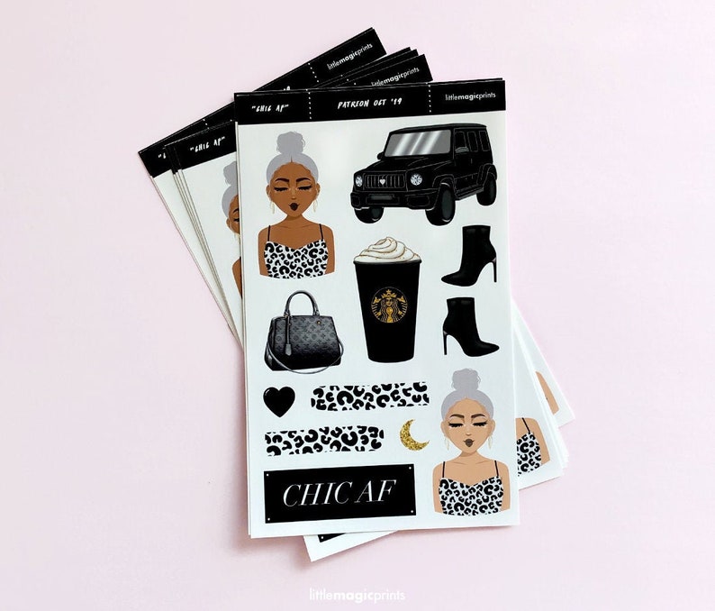 Chic AF Sticker Sheet Black Planner Stickers Black Trendy - Etsy