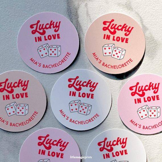Lucky in Love Favor Labels, Lucky in Love Stickers, Personalized Bachelorette Party Decoration, Casino Stickers, Custom Bachelorette Labels
