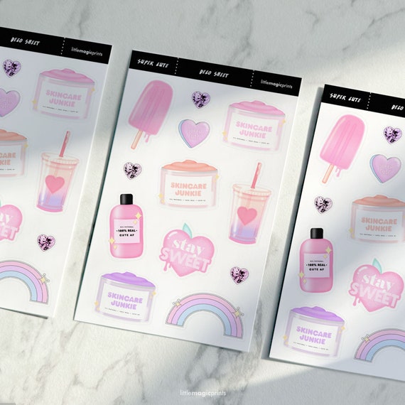 Girly Aesthetic Stickers, Journaling Stickers, Selfcare Planner Stickers, Deco Sticker Sheets, Decorative Stickers, Pastel Stickers