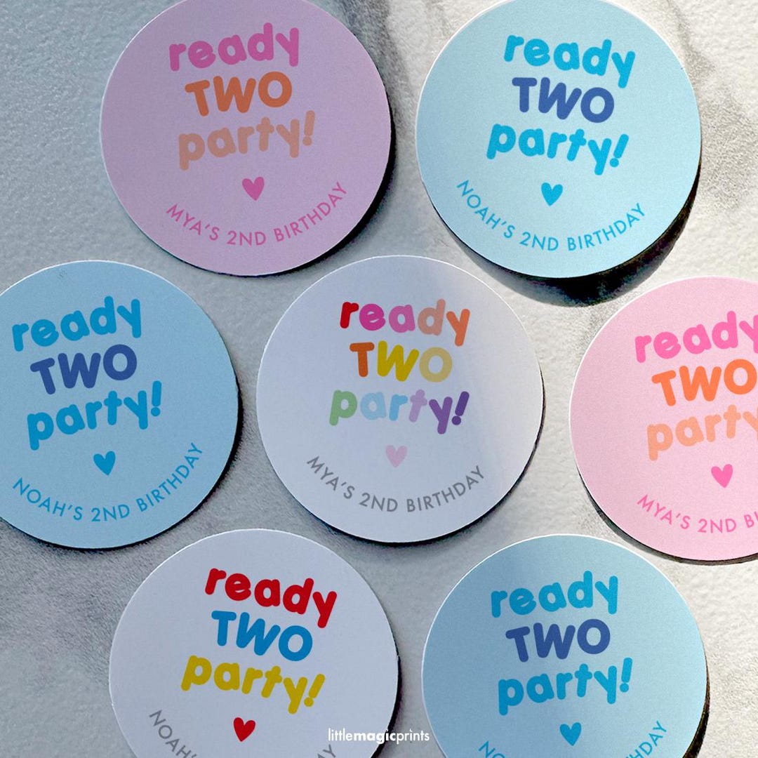 Ready Two Party Birthday Party Favor Stickers, 2nd Birthday Party ...