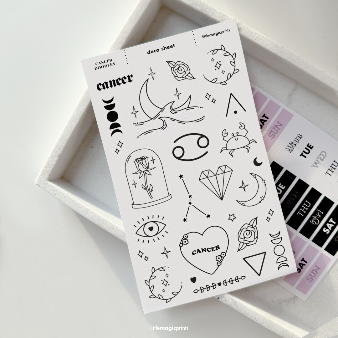Cancer Stickers, Cancer Zodiac Sign Stickers, Zodiac Doodle Stickers