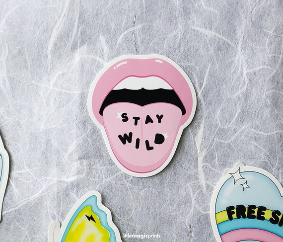 Pink Lips Sticker, Stay Wild Sticker, Pink Edgy Wild & Free Stickers, Cute Planner Stickers, Beauty Stickers, Tongue Out Stickers