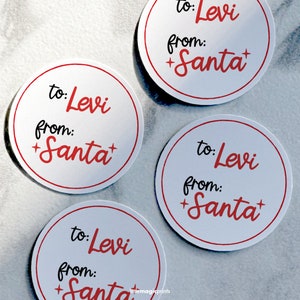 Custom From Santa Christmas Gift Stickers, Personalized Santa Christmas Gift Tag Labels, From Santa To Gift Labels, Round Gift Tag Stickers