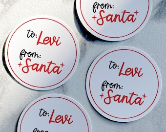 Custom From Santa Christmas Gift Stickers, Personalized Santa Christmas Gift Tag Labels, From Santa To Gift Labels, Round Gift Tag Stickers