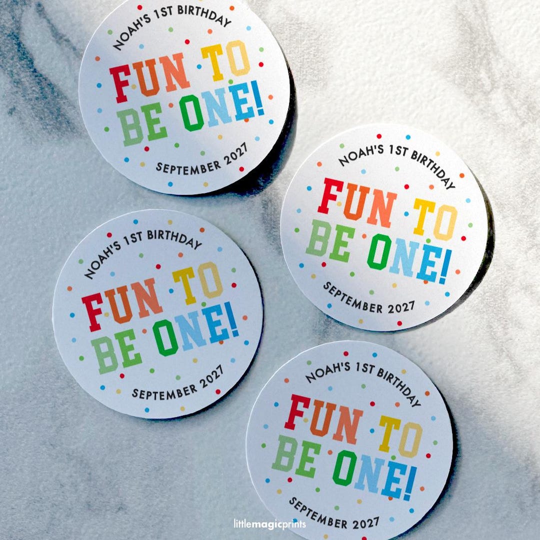 1st Sticker Fun to Be One Birthday Stickers, Rainbow Letter Favor Stickers, First ...