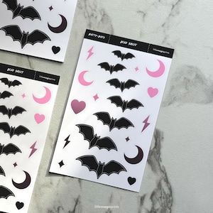 Spooky Stickers, Bats Stickers, Aesthetic Stickers, Halloween Stickers, Journaling Stickers, Pastel Goth Stickers, Deco Sticker Sheets