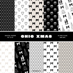 Christmas Digital Papers, Christmas Digital Prints, Black White Digital Papers, Bows Digital Prints, Christmas Digital Scrapbook Paper
