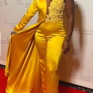 Wedding Jumpsuits, Sexy Jumpsuits, Red Carpet Outfits, Golden Yellow Red Carpet Jumpsuit, Sexy Jumpsuits for Black Girls