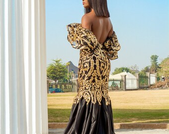 green emerald velvet dress Long Black Sweetheart Prom Dress with Gold Trim Black Gold / 16