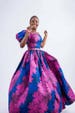 Pink Bubble Sleeve African Dress, Pink and Blue Puff Sleeve Ankara Maxi Dress, One Shoulder Ankara Dress, Pink African Maxi Dresses 
