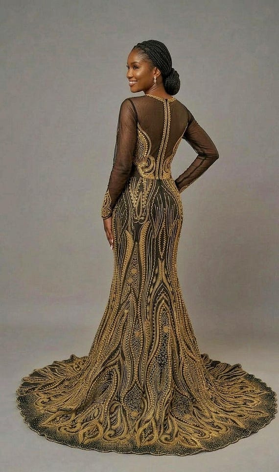 black and gold formal dress with sleeves Mermaid Gown 24327 Flowers Black/Gold / 00 and three quarter sleeves finished with softly flared bell cuffs Black Plus Size Prom Dresses