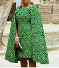 Ankara Summer Midi Dress, Colourful African Midi Dress with Matching Cape || African Print Cape Dress, Ankara Midi Dress product logo