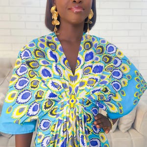 Light Teal Ankara Bubu, Blue Ankara Kaftan, African Women&#39;s Resort Wear, Bohemian Caftan, Women&#39;s Dashiki Gowns, Modern Ankara Kaftans
