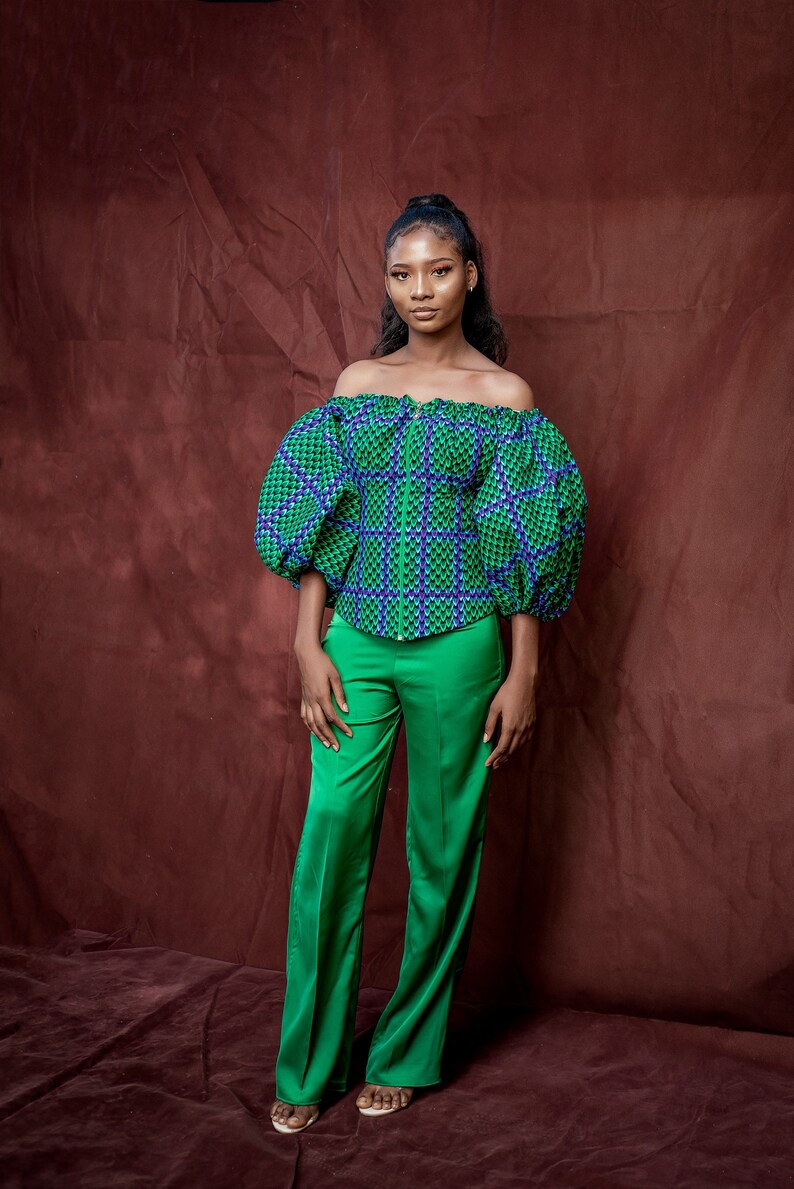 Green Off Shoulder African Blouse, Off Shoulder Tops, Big Sleeve Green Off Shoulder African Blouse, Off Shoulder Tops, Big Sleeve