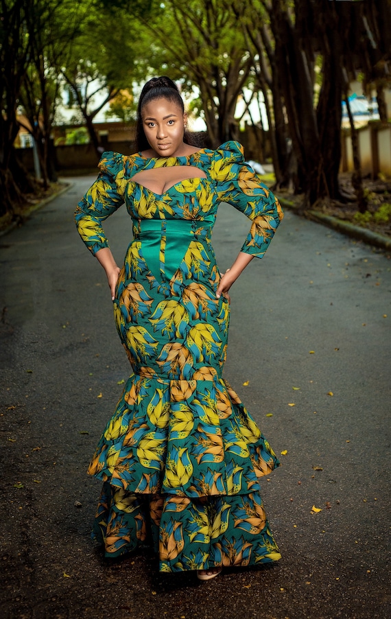 Sexy Plus Size African Dress, Plus Size Low Cut African Maxi Dress ,sexy  Blue Plus Size African Maxi Dress,african Dress for Curvy Women 