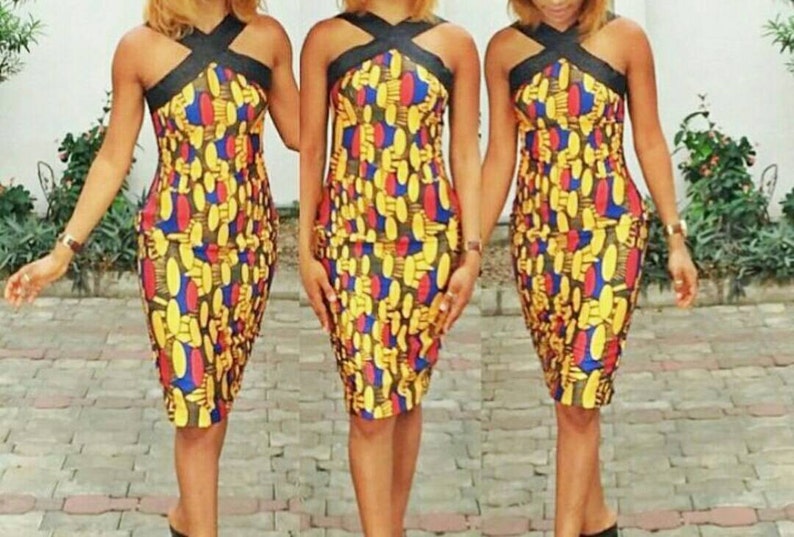 African Tube Dress,Fitted Wax Cross Front Dress, Wax Print Dress, African wedding dress, African party, midi dress, Ankara dress, 