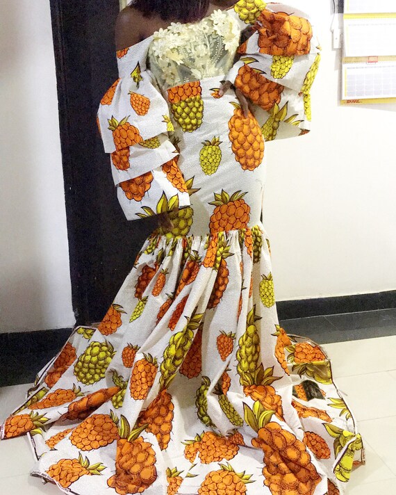 Big Sleeve Cream Floor Length Dress African Prom Dresses Etsy