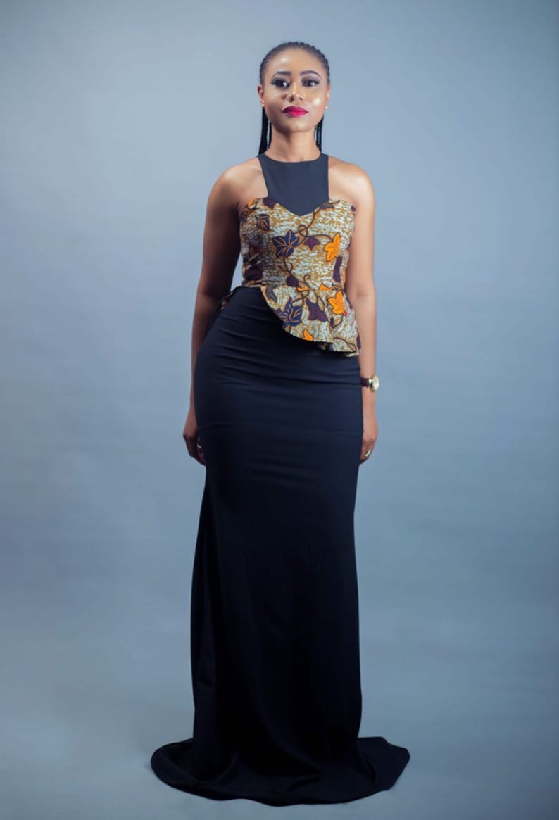 Teal and Black Floor Length Dresses