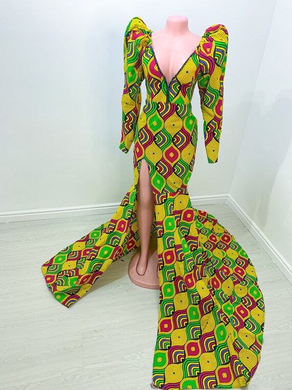 Yellow Green Red African Mermaid Dress African Wedding and Party
