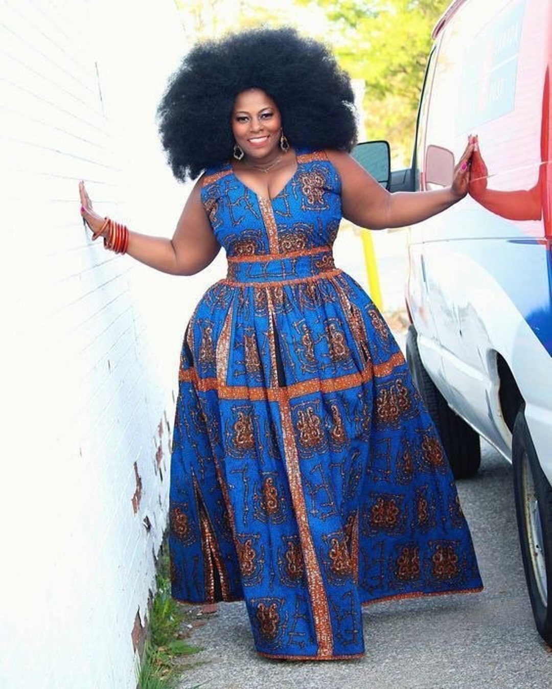 Sexy Plus Size African Dress, Plus Size Low Cut African Maxi Dress ,sexy  Blue Plus Size African Maxi Dress,african Dress for Curvy Women -   Canada