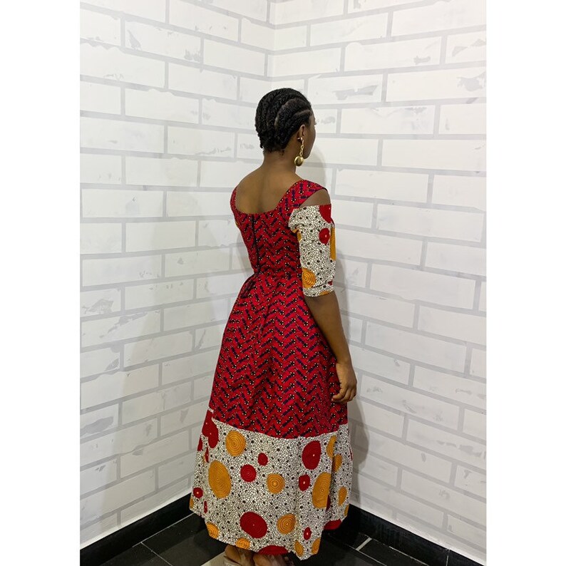 Christmas Mixed Print African Midi Cold Shoulder Dress|Flare Doll Dress Midi Dresses Party Dress