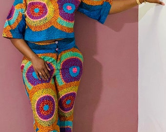 African Crop Top and Pants, Ankara Co-ord Set, African Print Trouser and Top, Blue African Top and Trouser, African Crop Tops