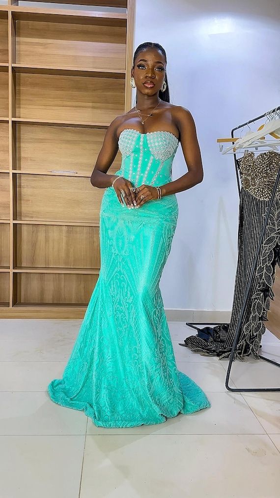 fitted turquoise prom dress Sherri Hill Strapless Sequin Evening Dress main image 0