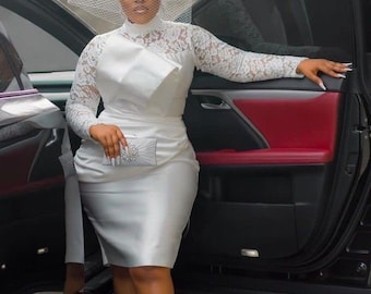 White Lace Sleeve Midi Dress, Plus Size Formal Occasion
