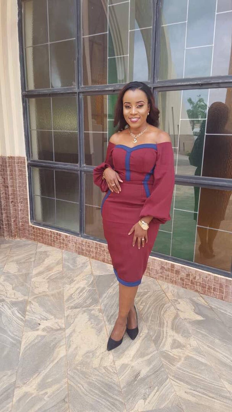 Midi Dresses Burgundy Off shoulder Wide Long Sleeve Dress Burgundy Dresses Dresses for Weddings