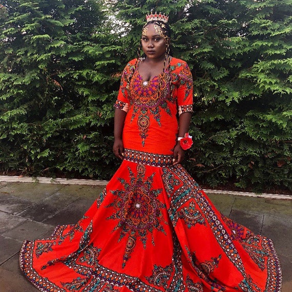 African Print Mermaid Sexy Prom Dress 