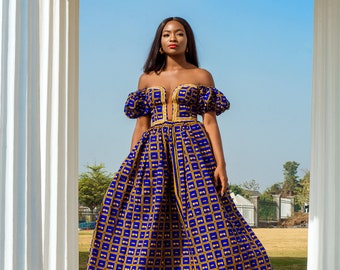Blue and gold african dress hot sale