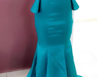 Teal Open Back Floor Length Dinner Dress, Open back Dresses, Blue Low back Dresses, Dinner Dresses, Floor Length Dresses, African Dresses