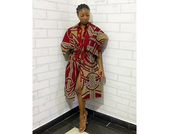Red Fall African Jacket and Shirt Dress